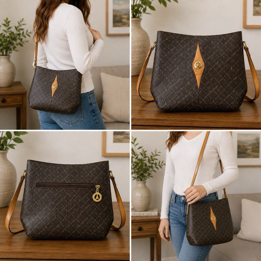 La Tour Eiffel Paris 1887 Vintage Brown Monogram Shoulder Crossbody Bag Y2K